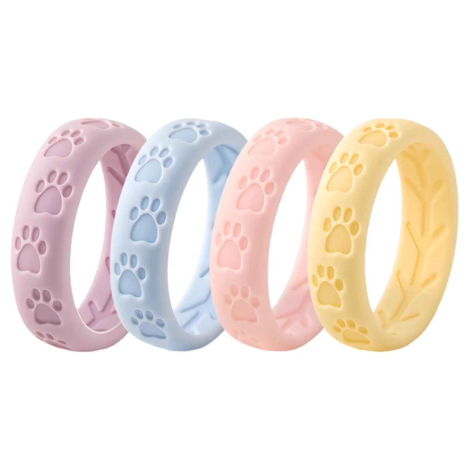 OIDEA Pet Paw Print Silicone Wedding Band for Women - 4-Pack Stackable Rubber Ring for Pet Lovers, Rubber Rings Rings
