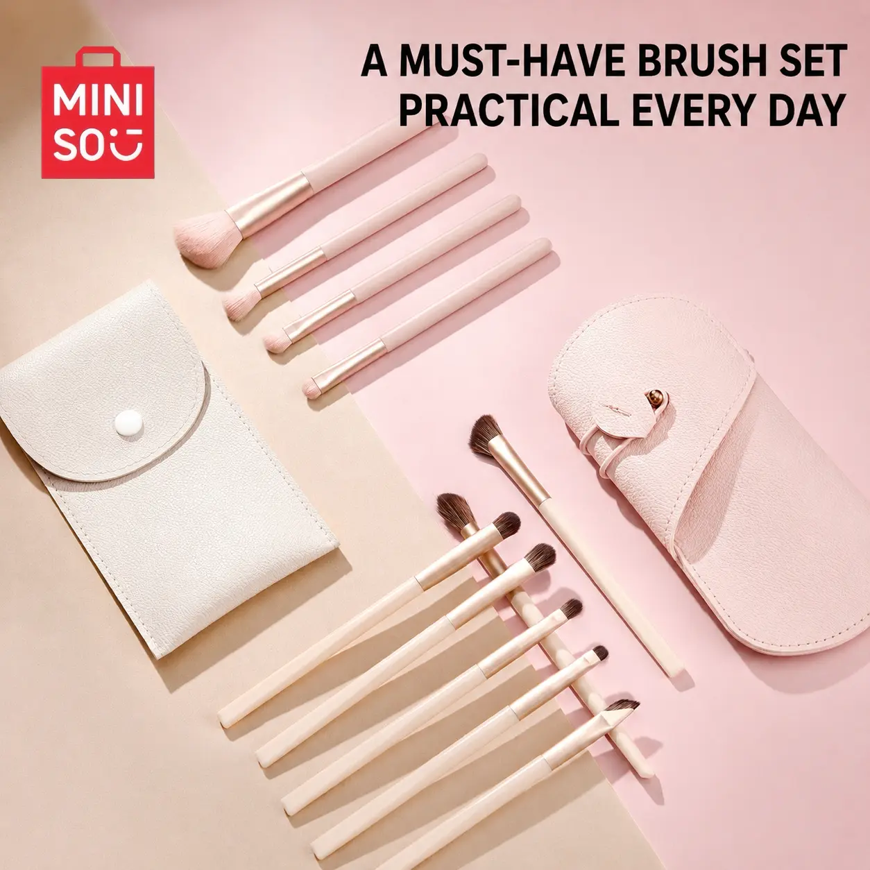 MINISO 7-Piece Professional Eye Makeup Brush Multi Pack with Compact and Portable Storage Pouch - Soft Brushes for Eyeshadow, Blending, Liner, Everyday Makeup, Eye Makeup Brush Set，Back To School