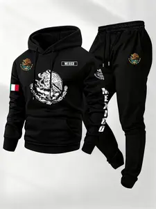 TikTok Viral "Mexico National Emblem" Graphic Tracksuit, Athleisure wear set - Soft Comfy Lounge Wear & Cultural Street Style with Mexican Eagle, Flag & "MEXICO" Prints, Perfect for Relaxing at Home, Celebrating Mexican Heritage, Sweatsuit Set Outfit