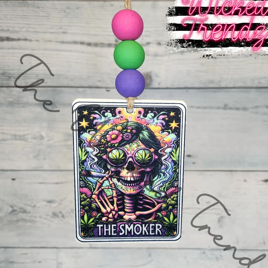 The Smoker Weed Green Funny Tarot Card Skeleton Car Hanging Air Freshener Freshie Car Accessories Car Charm