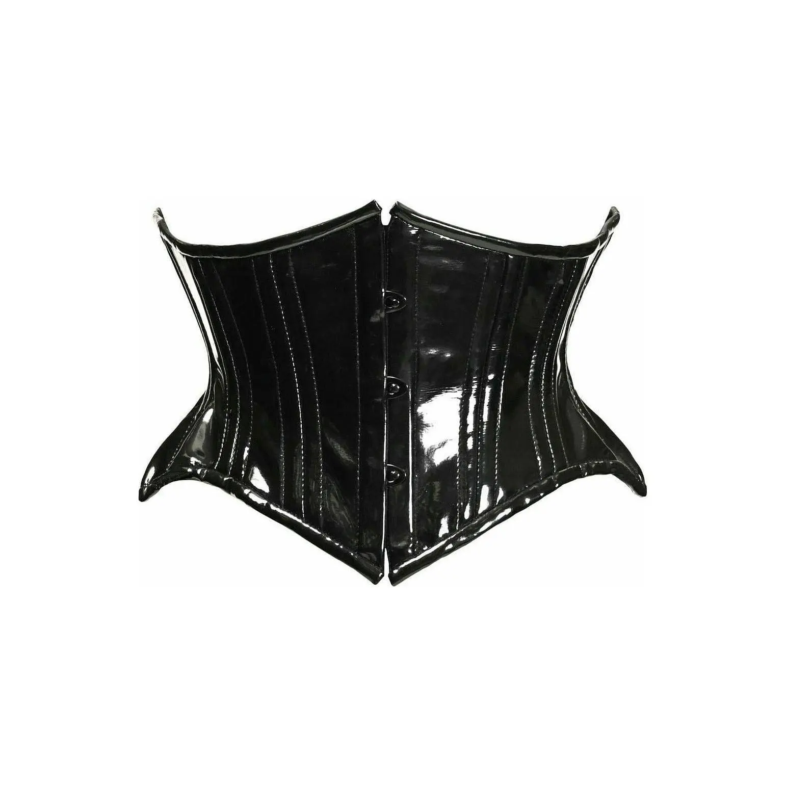 Top Drawer Black Patent PVC Vinyl Double Steel Boned Curvy Cut Waist Cincher