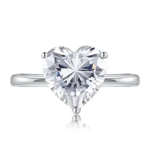 S925 Sterling Silver Heart Cut Heart-Shaped Ring 10*10 6A Cubic Zirconia Ring 4 Carat fashion jewelry accessory woman girl promise ring-229