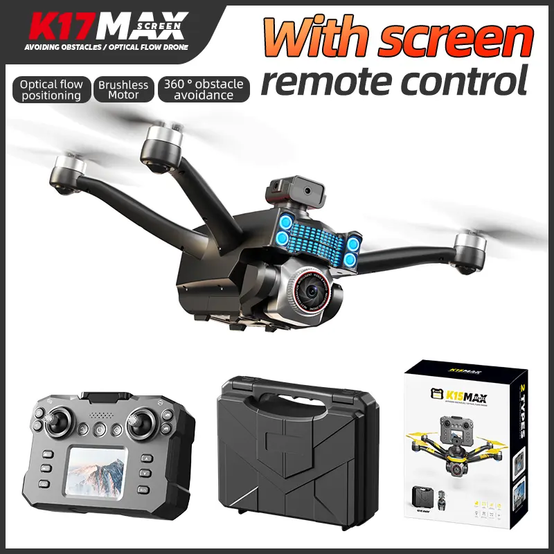 2K RC Drone With Screen Display Remote, Dual Camera, Optical Flow Hover, LED Lights, Speed Adjustment, Impact-Resistant ABS Shell, Gravity Sensor, Brushless Motor, Trajectory Flight, 360 Degree Flip, APP Control, Headless Mode, One-Key Takeoff/Landing