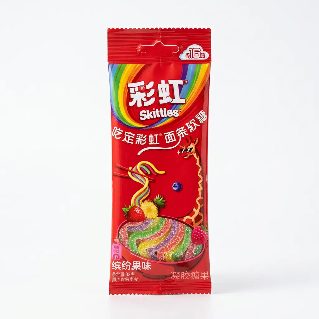 Skittles Rainbow Noodle-Like Shape Chewy Candy Bites - 32g Fruit Chews, Gummies Candy, Party Snack Dessert Treats (China)
