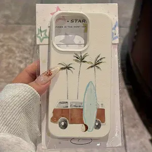 Vacation palm tree surfboard patterned TPU phone case, stylish shockproof design, compatible with iPhone 17/16/15/14/13/12/11/X/XS/XS Max, fresh and simple style, a gift for friends, family, and yourself., Cover, Accessories, Smartphone