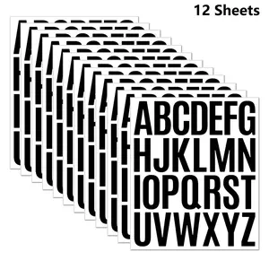 12 Sheets Letter Stickers - 2 Inch Black Vinyl Self Adhesive Alphabet Stickers Stick On Letters Car Decorative Sticker for Arts Crafts Outdoor Sign Wall Mailbox Windows Doors Car Poster Board