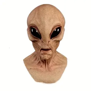 Realistic Alien Latex Mask, Scary Full Head Extraterrestrial Costume Mask with Neck, Halloween & Sci-Fi Cosplay Prop outdoorfun
