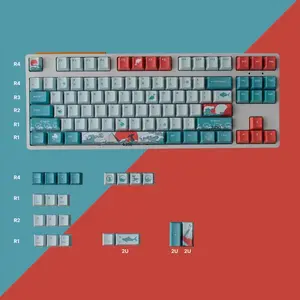 KANAGAWA SUNRISE KEYCAPS - Ocean wave Japanese keycap set for mechanical keyboards - keys for pc gaming and desk setups - blue white and orange