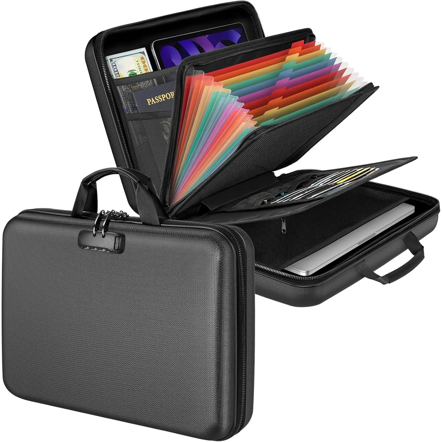 Fireproof Document Organizer Bag, 5200 ℉   File Organizer Safe Box, Hard Shell Document Bag with 13 Pocket Accordion File Folder