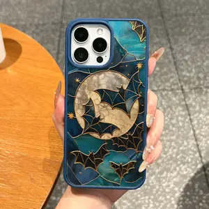 Premium Magnetic Case for iPhone11/12/13/14/15/16/17/promax Bat Moon Halloween Stained Glass MagSafe Ready,Anti-Fall,Ultra-Thin Design|Perfect for Everyday Use, Aesthetic, Resistance