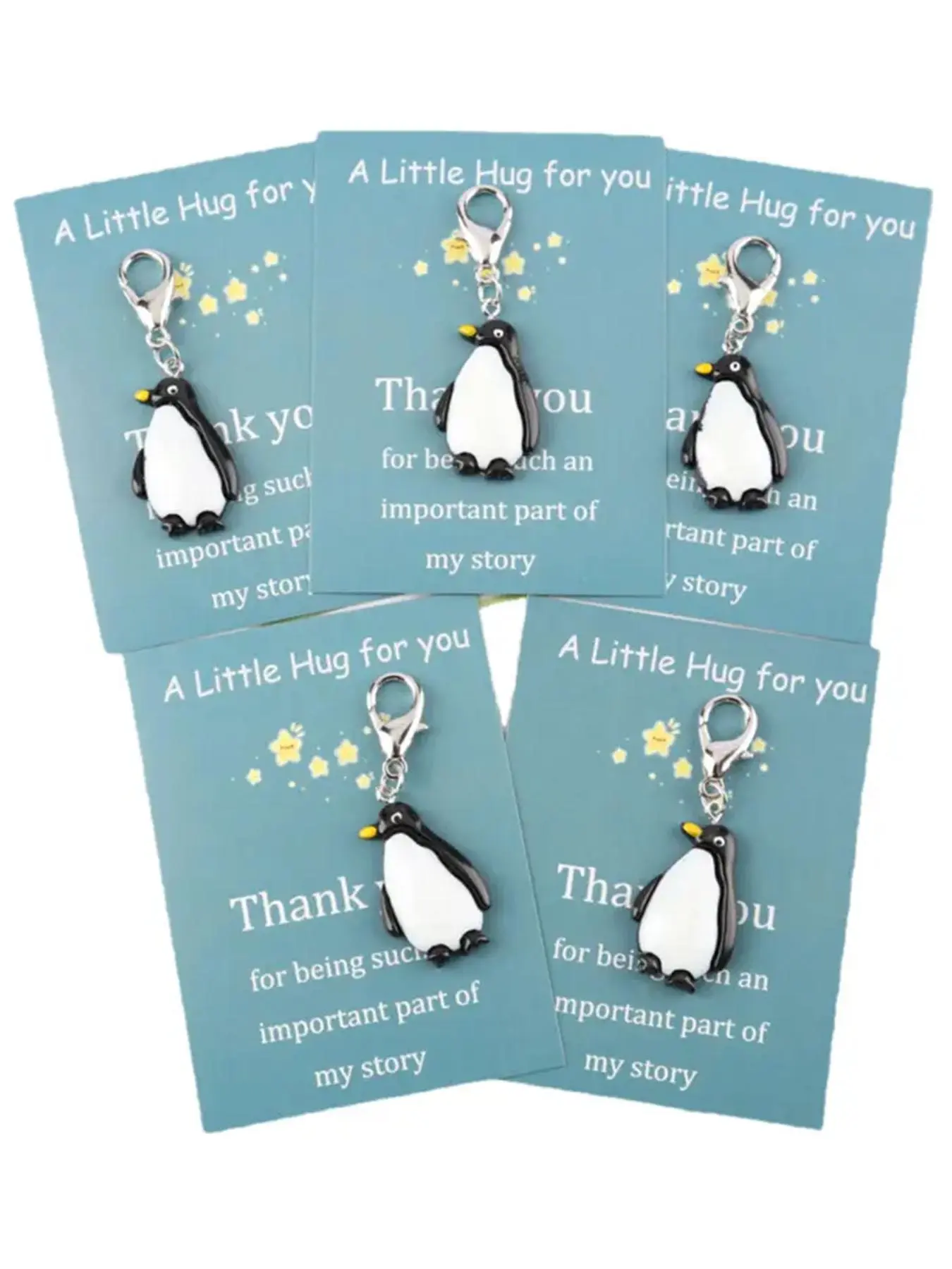 5pcs Cute Resin Penguin Keychain Set, Key Charms, Comes With A Motivational Encouragement Pocket Hug Card, Suitable For Small Gifts For Family And Friends, Unique Gift, Perfect For Birthdays, Christmas And Good Luck Accessories, Keychain Decor