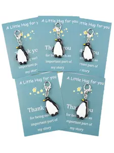 5pcs Cute Resin Penguin Keychain Set, Key Charms, Comes With A Motivational Encouragement Pocket Hug Card, Suitable For Small Gifts For Family And Friends, Unique Gift, Perfect For Birthdays, Christmas And Good Luck Accessories