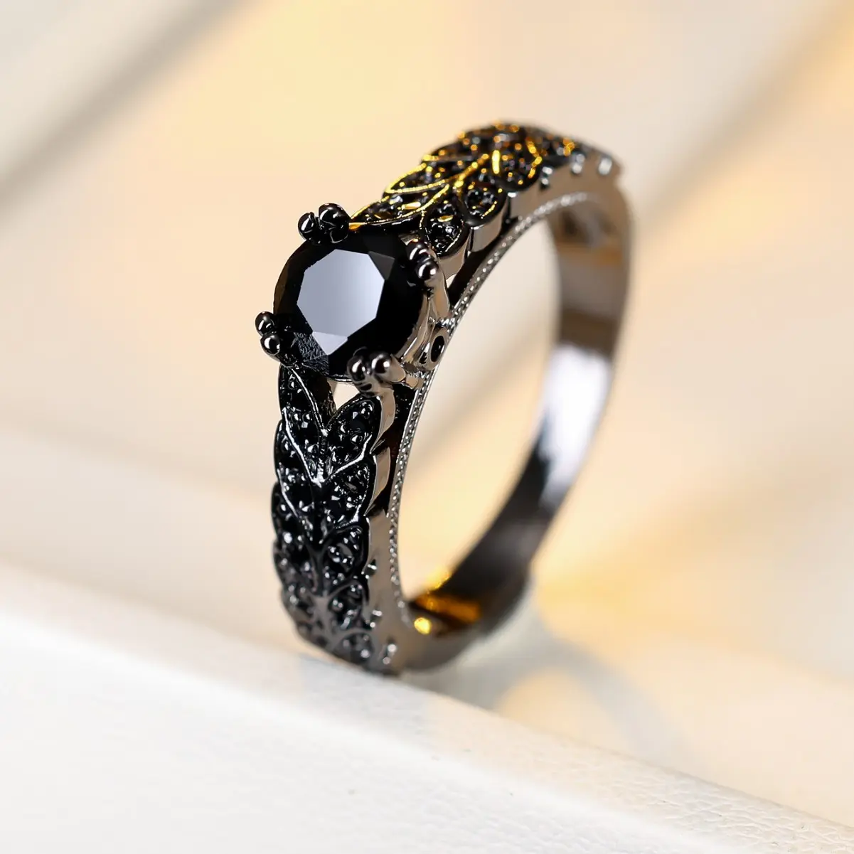 Silver Vintage Black Obsidian Fashion Rings for Women - Evil Eye/Heart/Crown Designed, Dark Feminine Protection Amulet, Elegant Statement Ring, Dark Romance Jewelry Gift, Elegant Ring