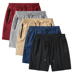Men's 5-Piece Plain Elastic Waist Shorts Set, Menswear Summer Regular Fit, Adjustable Drawstring, Zip Pockets, Breathable, Simple Stylish, Casual Versatile for Daily Commutes
