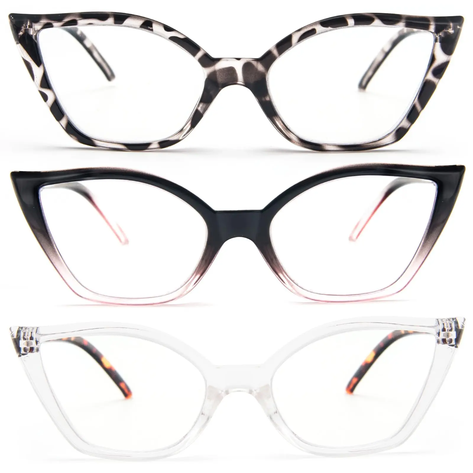 KOKOBIN Cat Eye Reading Glasses for Women 3 Pack Anti Blue Light Computer Readers Stylish with Spring Hinge light glass