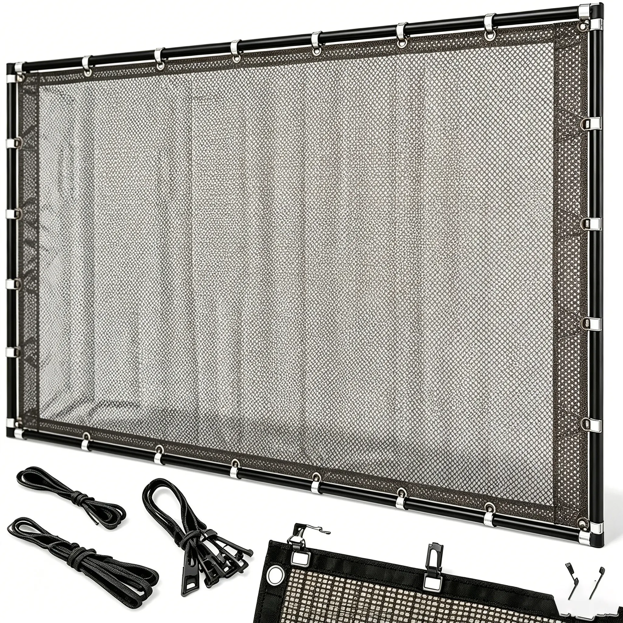 Sturdy Rectangular 93% Blackout Mesh Shade Cloth (Black, 6.8x10ft) - UV Prevention, Reinforced Rivets, for Net Parasols Canopies & Shade, Camping, Outdoor Garden Use