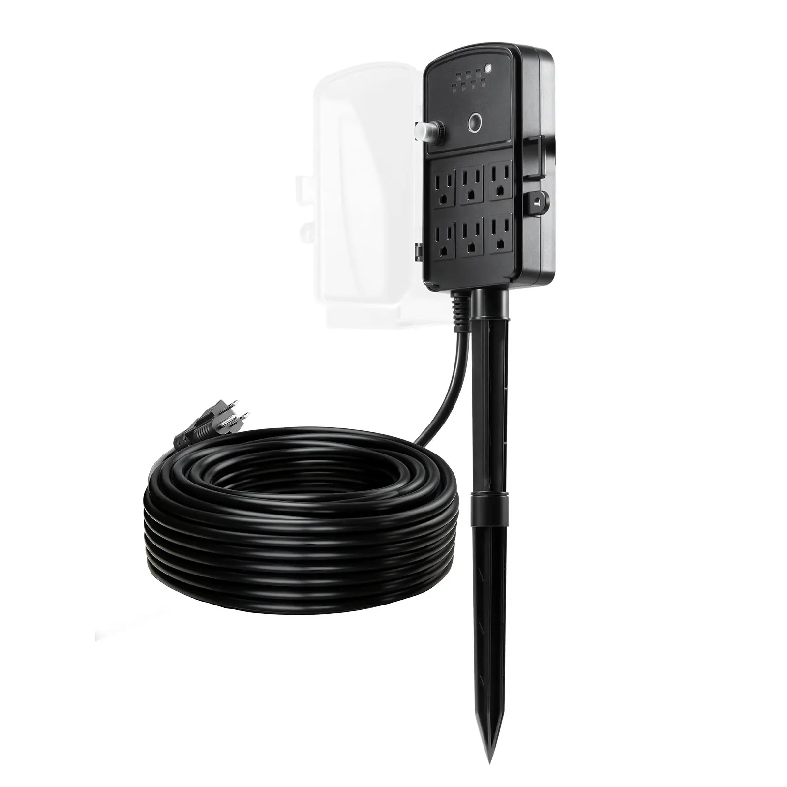 【Summerfinds】VEVOR Outdoor Handheld Power Stake Accessories, 100FT Extension Cord, Weatherproof Power Strip with Cover, Remote Switch Timer (Dusk to Dawn), 6 Plugs, 1625W/13A Protection for Christmas Lights, Garden Outdoor Gadgets, Water Proof