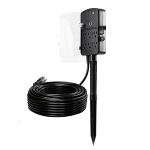 VEVOR Outdoor Power Stake,  100FT Extension Cord, Outdoor Power Strip Weatherproof with Cover, Remote Control Dusk to Dawn Light Timer Waterproof, 6 Outlets, 1625W/13A, for Christmas Lights, Garden