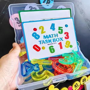 Math Task Box Set Kindergarten Elementary Numbers 0-9 Learning with Cards and Math Signs Counting Writing Number Math Manipulatives for Kids Math Learning Tools Learning Materials