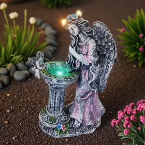 Outdoor & Indoor Garden Solar Decoration, LED Color Changing Light Angel Fountain Statue, Art Home Ornament for Yard, Lawn, Patio, Balcony, Family Greeting Gifts for Women/Mom/Grandma Birthday, Holidays Halloween, Thanksgiving Day, Christmas, Angel Motif,