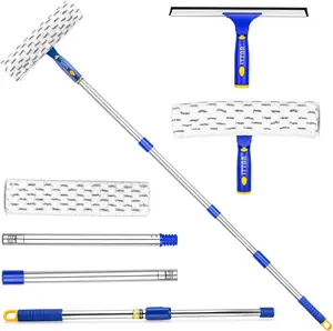 ITTAR Window Squeegee Cleaning Kit with 60" Extension Pole, Rotatable Glass Cleaner Tool 12" Rubber Blade & 2 Microfiber Pads, Window Washing Equipment for High Windows, Shower Doors, Car Windshield Car Care Products Car Care Detailer