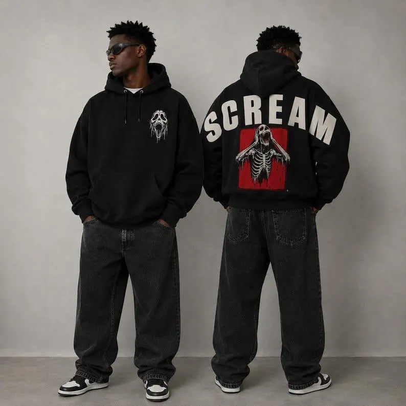 Ghostface Horror Hoodie, Vintage Slasher Movie Sweatshirt, Spooky Season Gothic Pullover, Halloween Fan Graphic Apparel