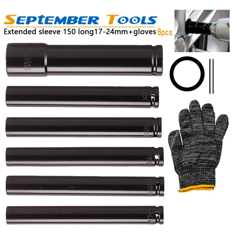 Multifunctional Socket Wrench Kit (8pcs 150mm Extended Sleeve), Heavy-Duty Extended Reacher Socket Wrenches, Metal-Surface Hand Tools with Extension for Pneumatic Maintenance Work, Millimeters