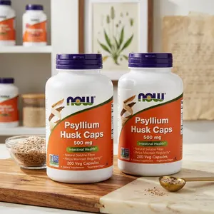NOW Foods Psyllium Husk Fiber Supplement 500 mg, Soluble Fiber for Daily Digestive Support, Non GMO Project Verified, 200 Veg Capsules