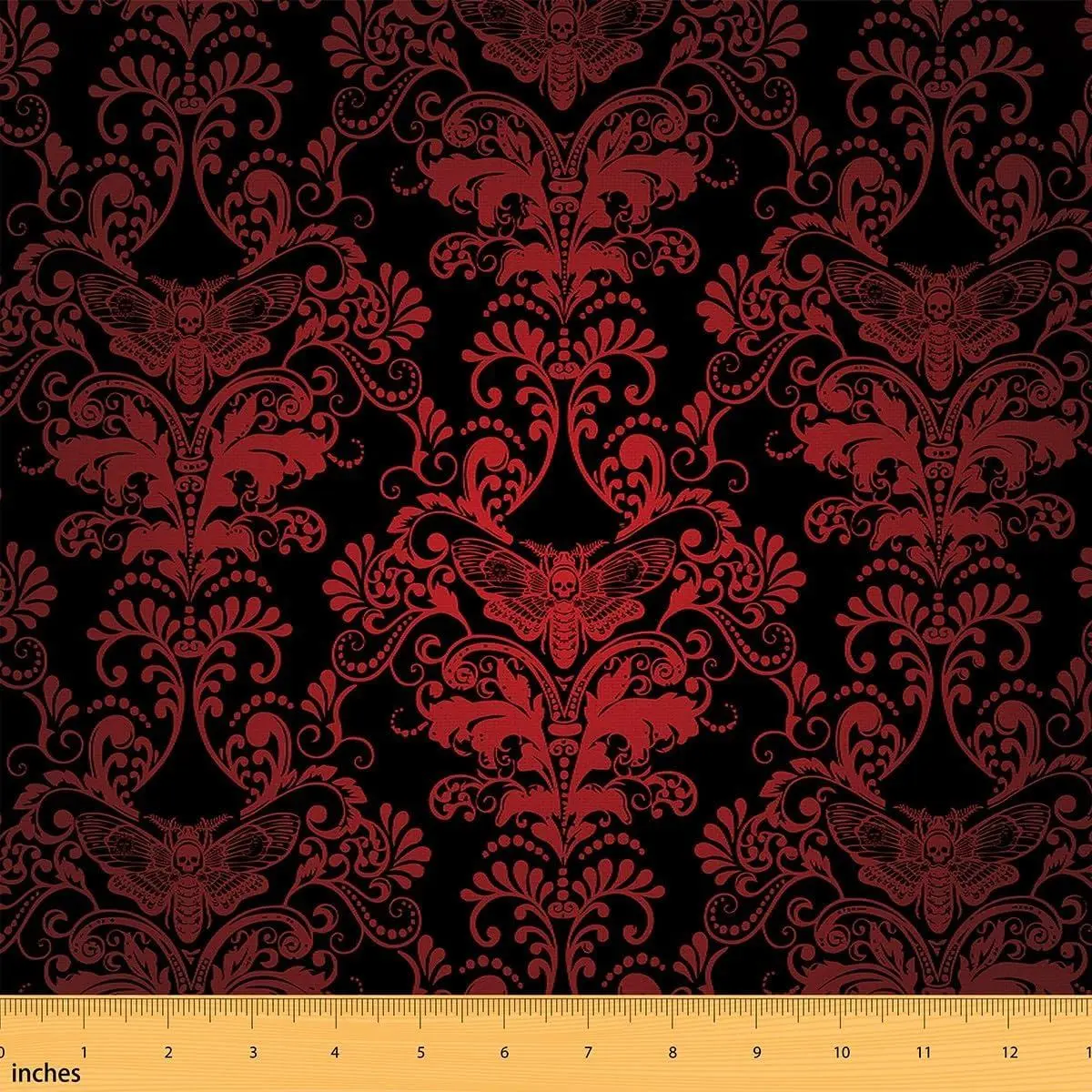 Gothic Spooky Damask Fabric,Ombre Red Moth Upholstery Fabrics,Gothic Vintage Floral Decorative Fabrics,Oriental Antique Ornament Vintage Fabric Craft Patchwork DIY