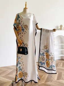 Women's Floral Print Shawl Set, Abaya Dress Set, Elegant Long Abaya Robe with Scarf, Spring Summer Mosquito Repellent, Dustproof for Dry Regions, Abaya Hijab Set, Abayas For Eid
