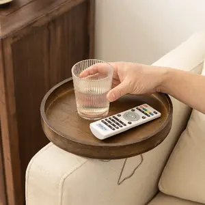 Couch Arm Table Bamboo Sofa Armrest Tray Table Clip Couch Arm Tray Clip on Side Table for Home (Square/Round) Portable Sturdy