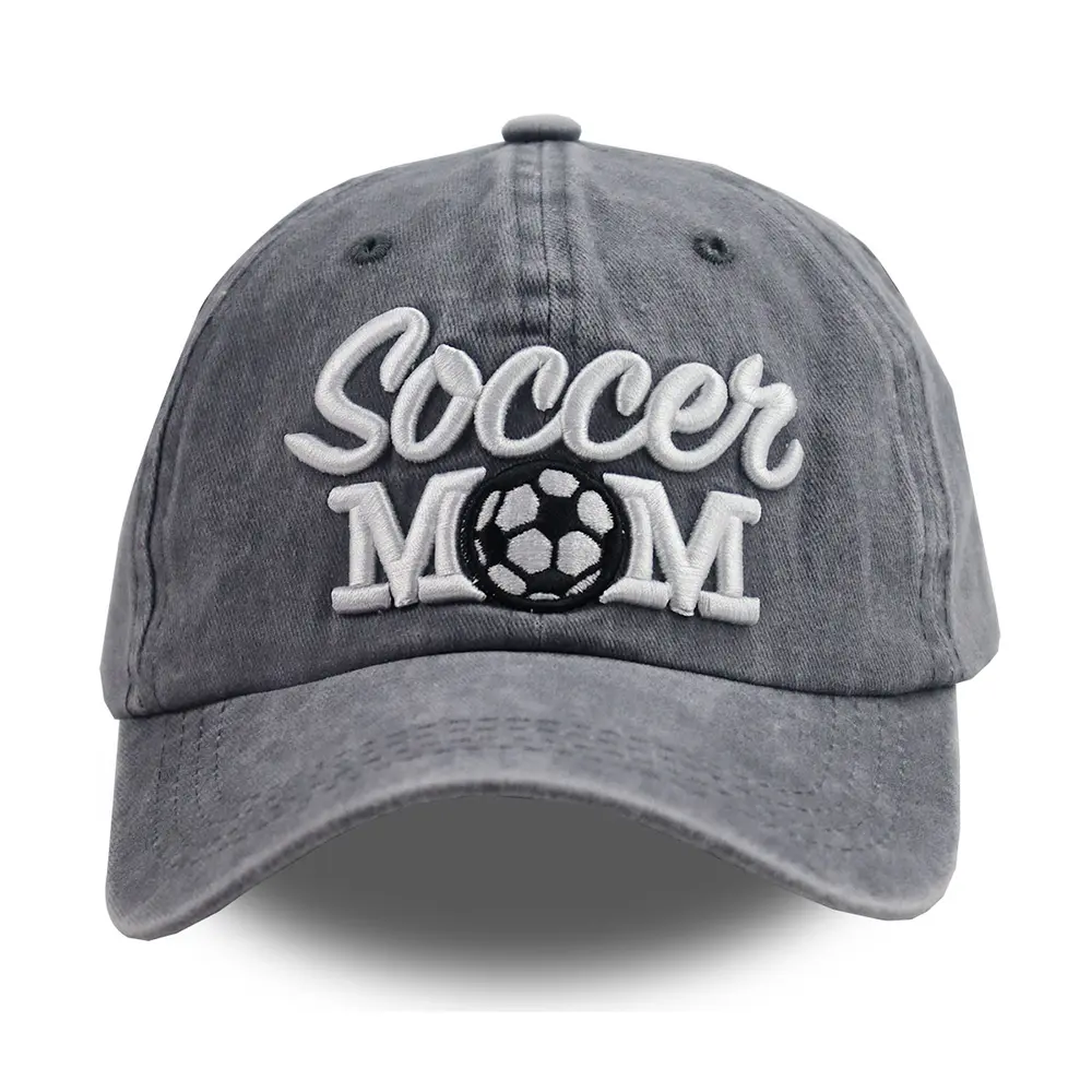 Embroidered Soccer Mom Hat for Women, Vintage Washed Distressed Cotton Dad Cap with an Adjustable Back, Casual Hat, Embroidered Cotton Hat
