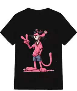 Pink Panther Trend T-Shirt 180g Classic Cartoon Design with Glasses & Golden Chain Casual Style Unisex Summer Couple Outfit Men's Soft Cotton Crewneck T-Shirts oversize streetwear Cotton Printed Round Neck T-Shirt