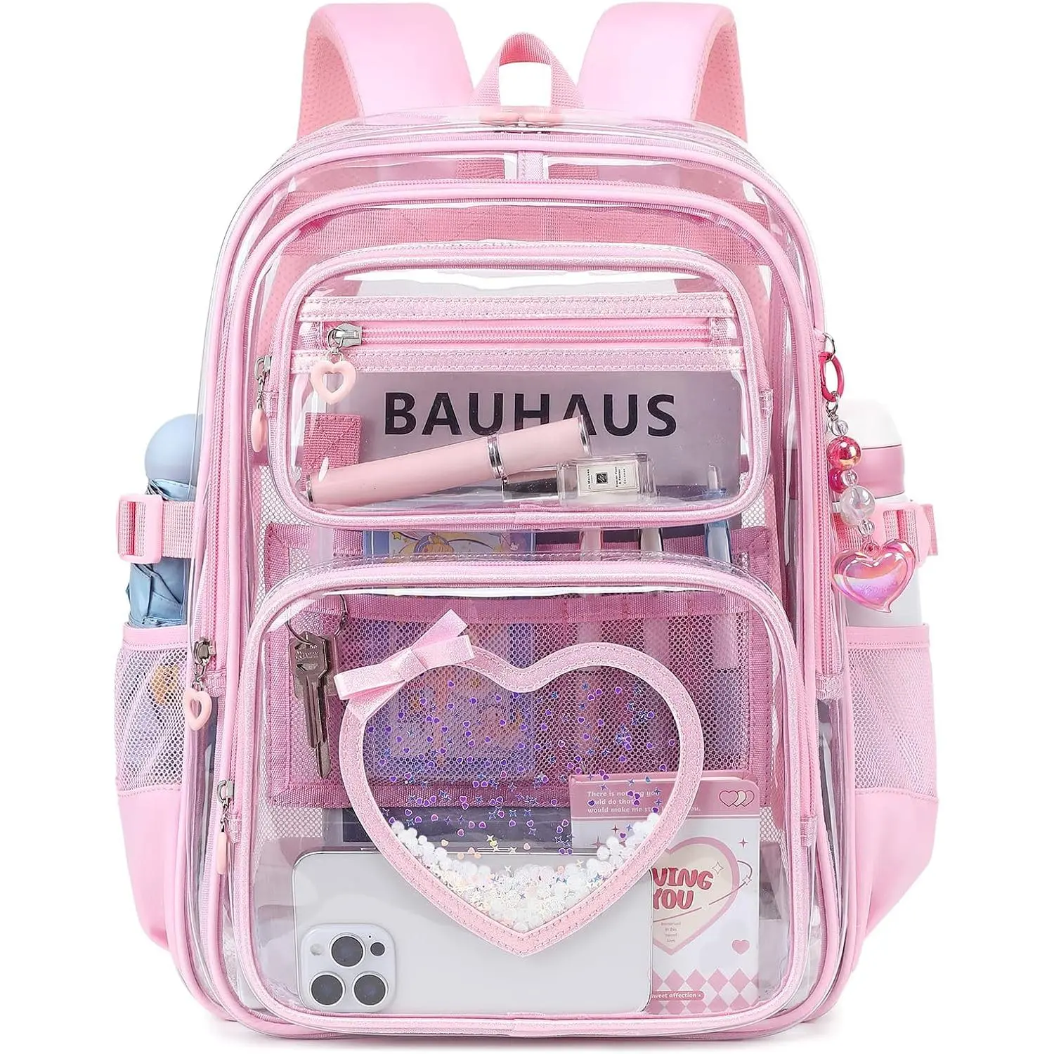 Clear Backpack for School Girls, Cute Heavy Duty PVC Transparent Bookbag, See-Through Bag for Stadium Event
