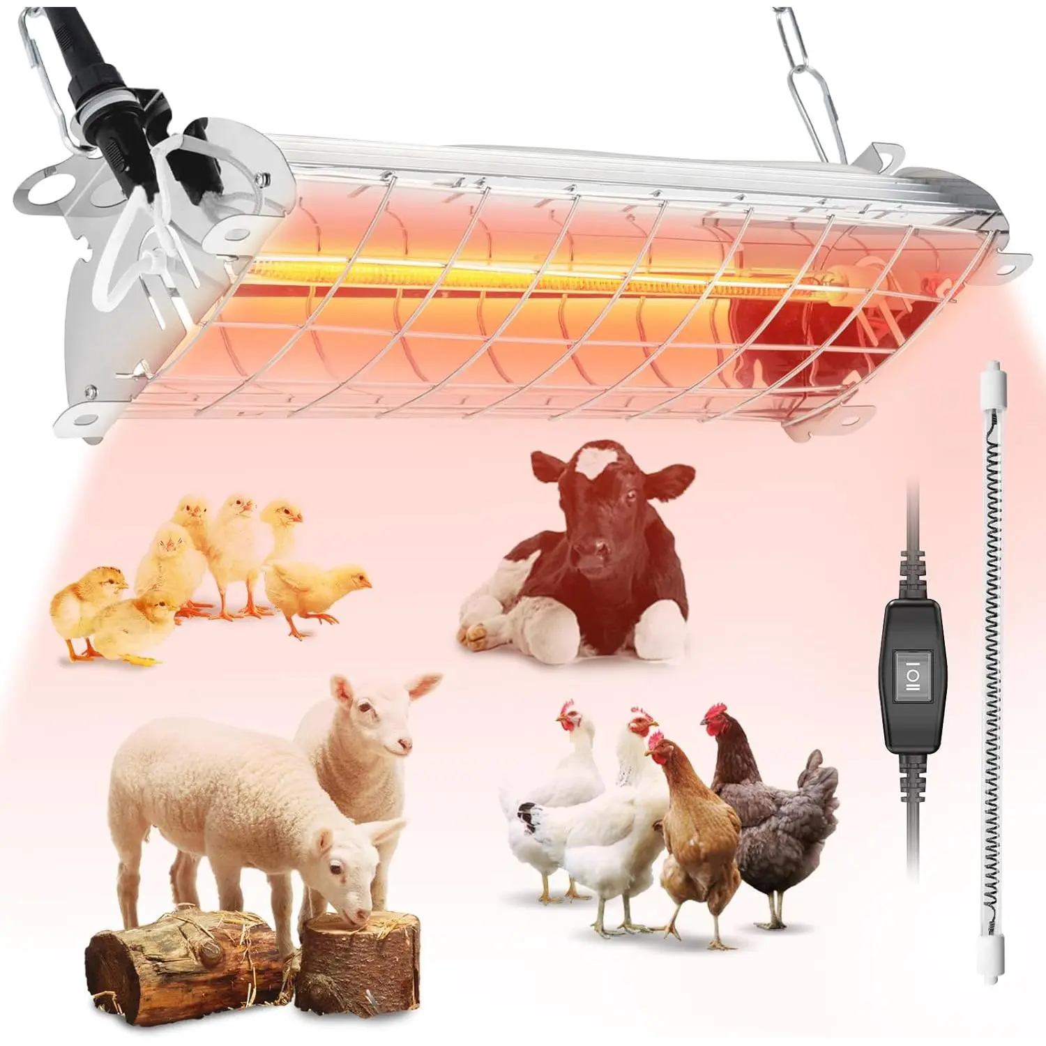 400W Heat Lamp for 30 Chicks, 9.84ft Cord UL Passed Brooder Heating Plate & Carbon Fiber Bulb Chicken Coop with Adjustable Temp &  Height for Livestock Pet Supplies ()