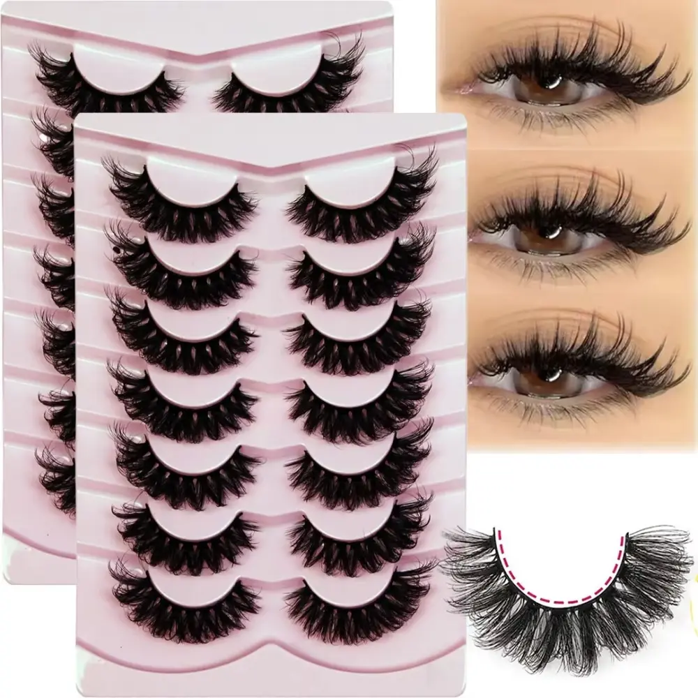 14Pairs/2Pack Natural Look Wispy Volume Set Fake Eyelashes Cat Eye Faux Mink Fluffy Strip False Eyelashes Makeup Reusable for All Occasions Cosmetic