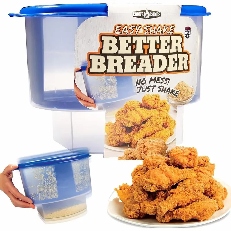 Better Breader Bowl All-in-One Mess-Free Batter Breading Station- Pour in Seasonings Add Meat Fish or Veggies & Shake - Great for Holiday Parties