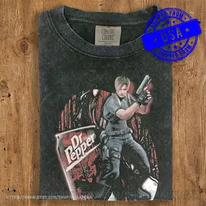 [Sale Up To 50%] Leon S. Kennedy Resident Evil Vintage Shirt, Dr Pepper Meme T-Shirt, RE4 Remake Aesthetic Tee, Comfort Colors Retro Gamer Gift, Biohazard
