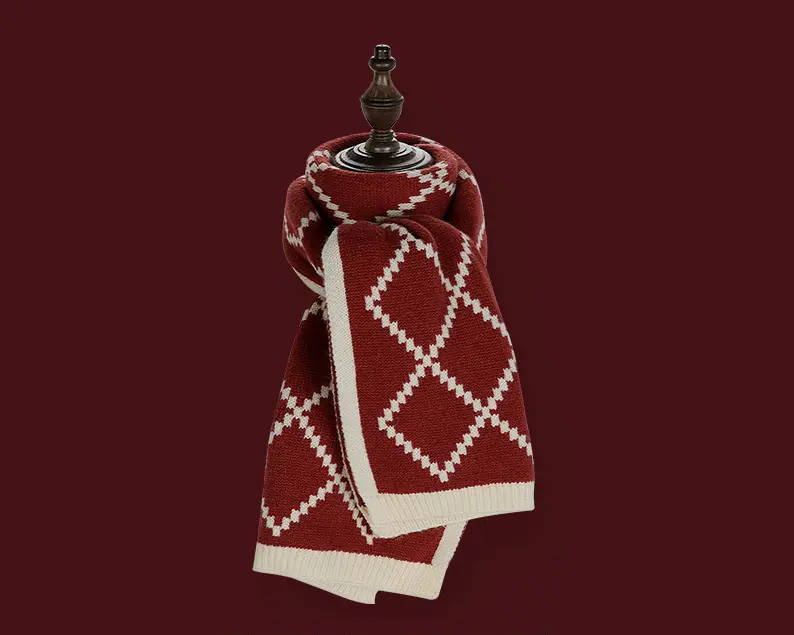 Christmas Red Scarf Women's Plaid Warm Knitted Scarf