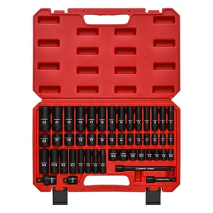 49-Piece 3/8" Drive Impact Socket Set - SAE/Metric 6-Point CR-V Socket Combination Tool, 5/16"-3/4" SAE, 8-22MM Metric, Includes Extension Bar, Adapter, Universal Joint Hex Wrenches, Mechanic Tools for Father's Day Gift #dealforyourdays