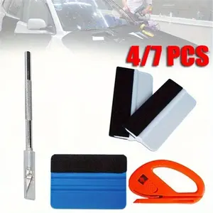 1/4/7 Pcs Car Vinyl Tint Film Wrapping Felt Squeegee Cutter Installing Tool Kit Kit Auto Sticker Felt Squeegee Scraper Snitty Tool Set