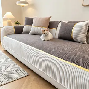1pc Fashion Minimalist Sofa Cushion, Elastic Sofa Slipcover, Soft Herringbone Texture, Scratch-Resistant, Dustproof, Pet-Friendly, All Seasons, Soft Sofa Protector