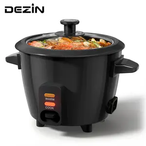 Dezin Rice Cooker 3-Cup Uncooked 6-Cup Cooked Mini Rice Cooker Oatmeal Maker Soup Maker Auto Keep Warm 1.5 Qt Black Non-Stick Pot Easy Cleaning Ricecooker