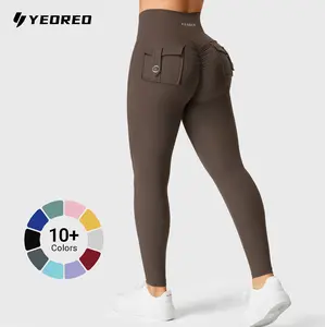 YEOREO CoreFlex Leggings with Pockets for Women Charm Scrunch Workout Leggings V Cross Waist Butt Lifting Gym Yoga Pants