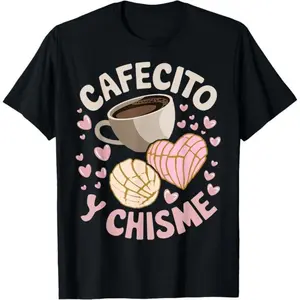 100% Cotton Coffee And Gossip Latina Mexican Baked Concha Pastry Conchas T-Shirt Crew Neck Funny T-Shirt for Men Sarcastic Cat Meme graphic tees