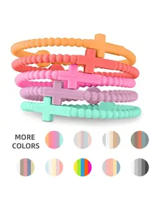 5pcs Cute Random Color Hand Strap, Thin Cross Silicone Bracelet, Fashion Cross Bangle, New Fashion Bracelets, Mix Bracelets, Accessories Gifts, Women & Men Jewelry