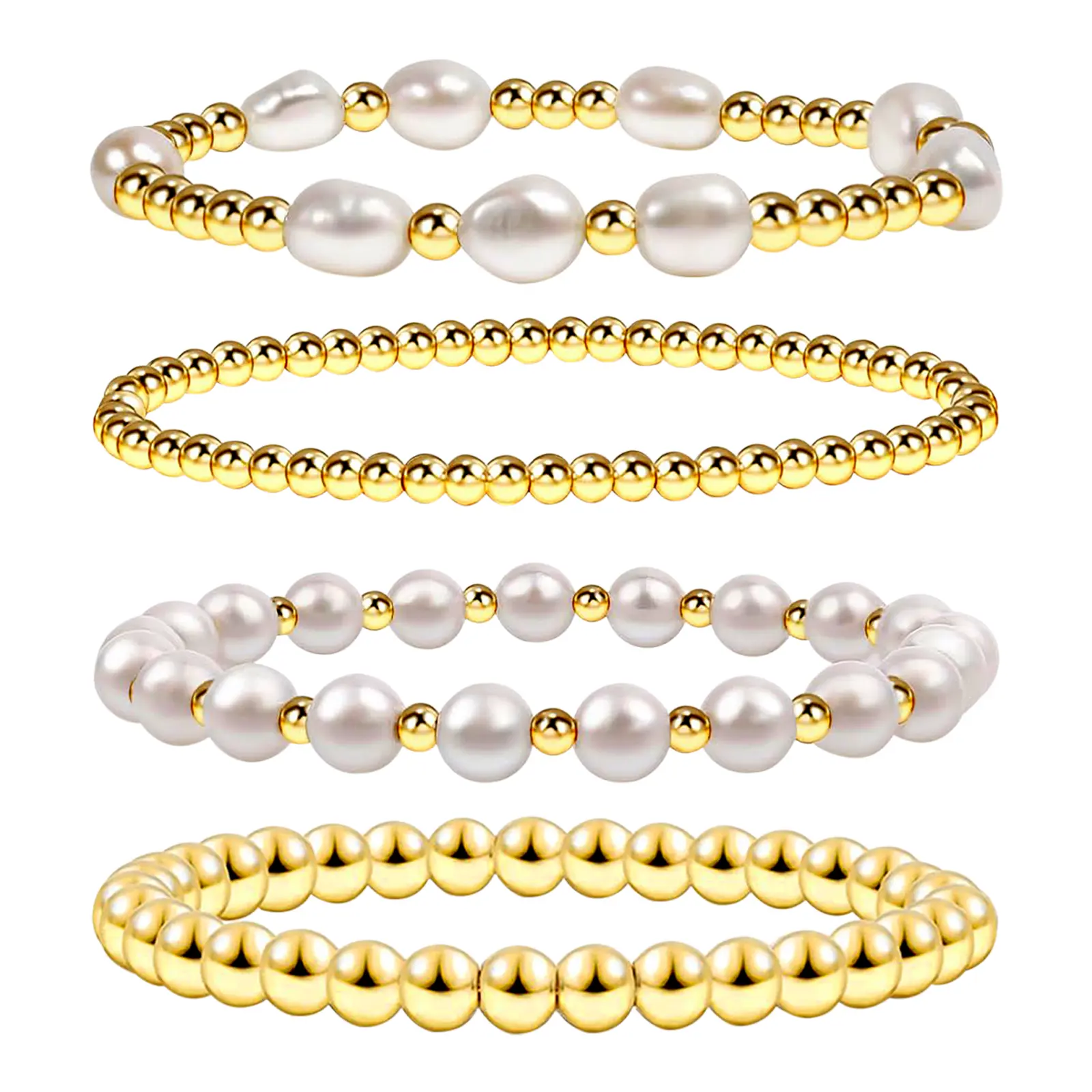 OIDEA Women's Hypoallergenic Gold Plated Baroque Pearl Stainless Steel Fashion Matching Bracelet - High Quality Stretch Fit Costume Jewelry Accessory, Valentine's Day Gift, High Quality Bracelet, Golden Tone Bracelet