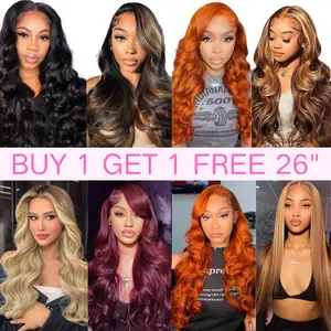 26 inches 13x4 Lace Frontal Wig Combo - Buy 1 Get 1 Free 26" Heat Resistant Matte Fiber Synthetic Wig Multiple Colors Available  Blonde Highlight Wig Natural Looking Wigs Glueless Hd Wigs Glueless Curly Wig