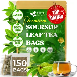 【FreshDrinkUS】 150 Premium Soursop Graviola Leaf Tea Bags, 100% Natural and Pure from Soursop Leaves, Handmade, Made With Natural Materials-Corn Fiber Tea Bag, Sugar/Caffeine/Gluten Free, Hoja Guanabana Tea (Soursop, 150 Count (Pack Of 1)) Beverage