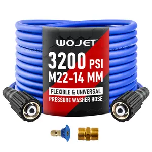 WOJET Pressure Washer Replacement Hose, Fits Gas & Electric Pressure Washers, Ryobi RY, Greenworks GPW Series, 1/4” x 25ft Flexible Power Washer Hose With M22 14mm Fittings, High Pressure 3200 PSI